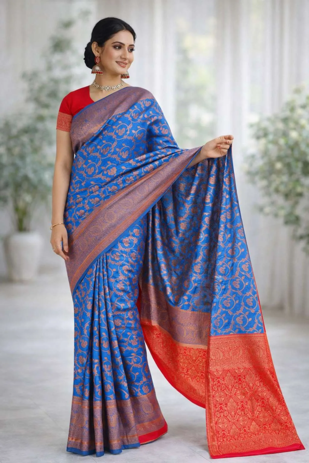 Light Blue, Pink Banarasi Silk Banarasi Saree (Regular Sari)