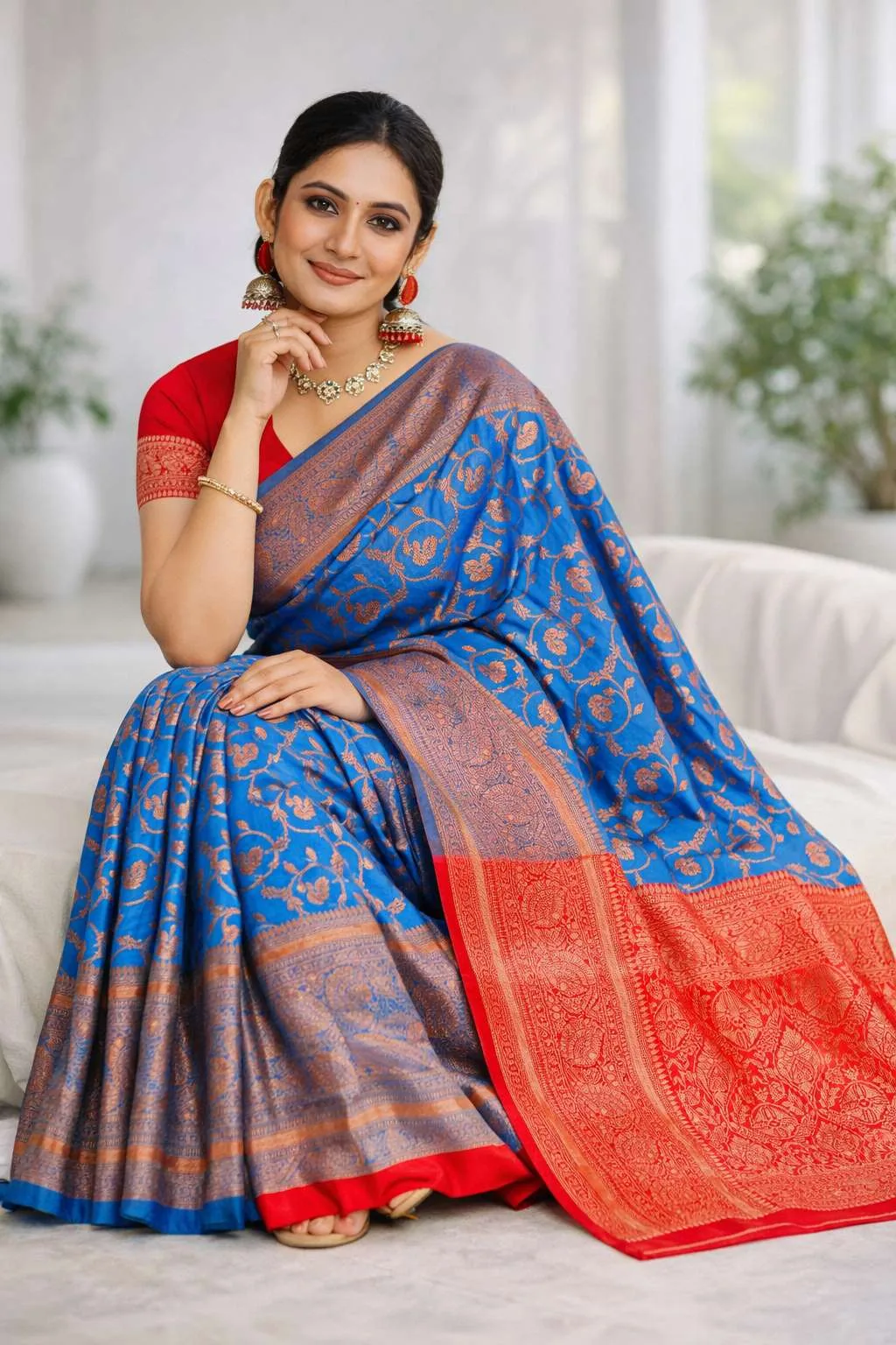 Light Blue, Pink Banarasi Silk Banarasi Saree (Regular Sari) view 3