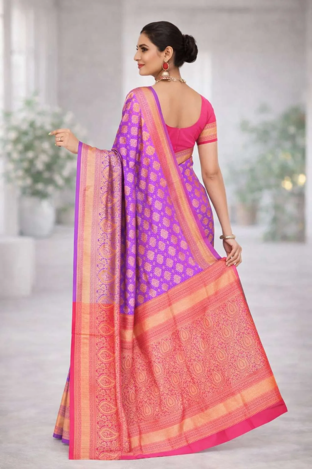 Pink, Purple Banarasi Silk Banarasi Saree - Casual (Regular Sari) (Free Size) view 2