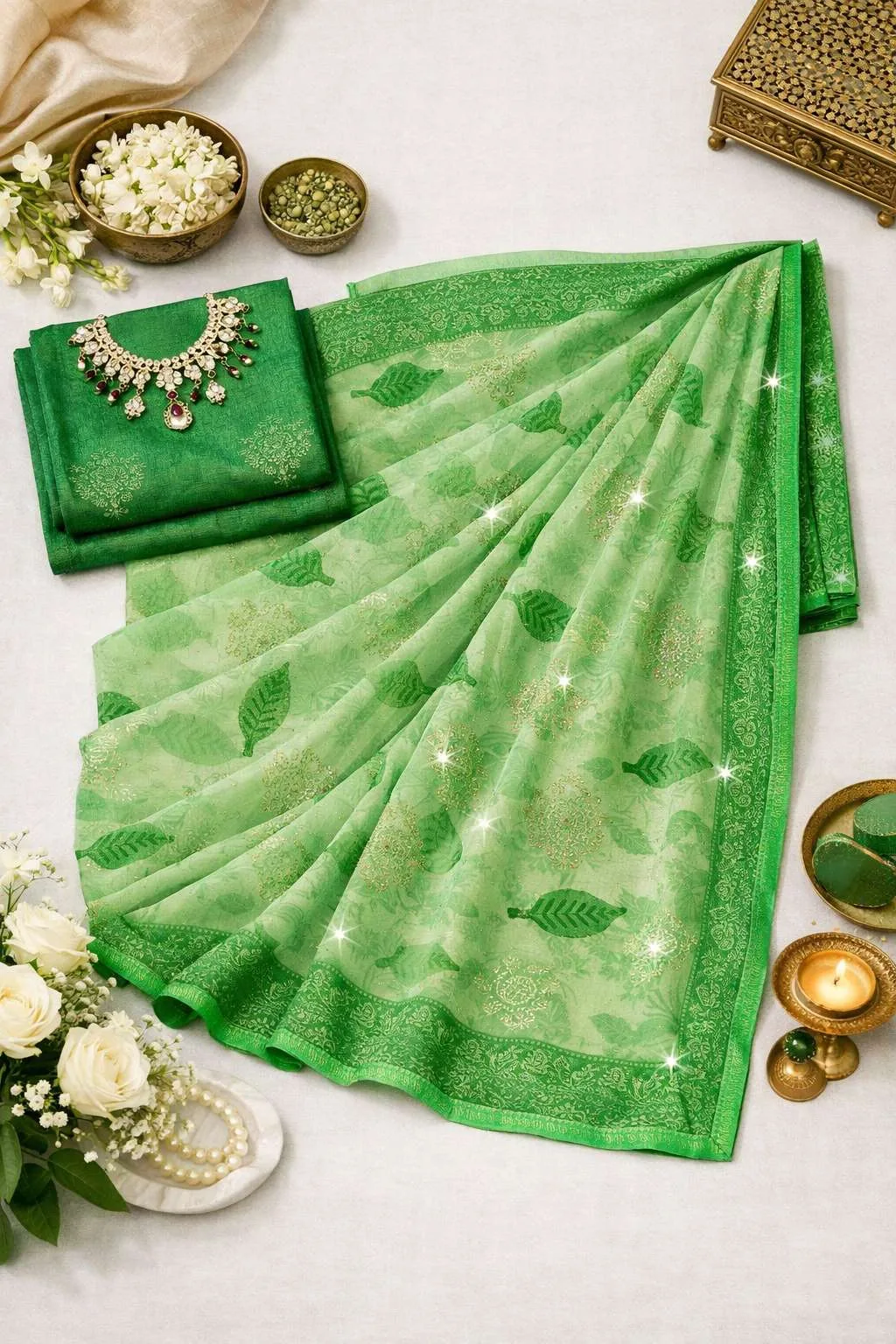 Light Green Chiffon Daily Wear Saree - Casual (Regular Sari) (Free Size) view 4