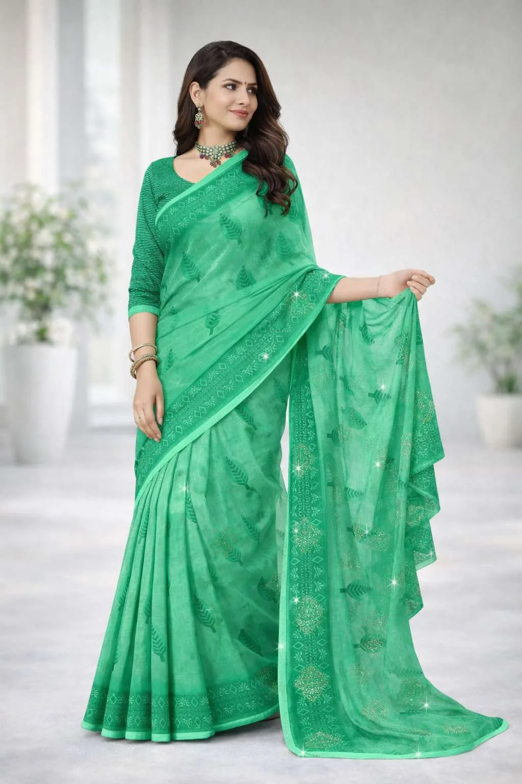 Mint Green Chiffon Daily Wear Saree (Regular Sari)