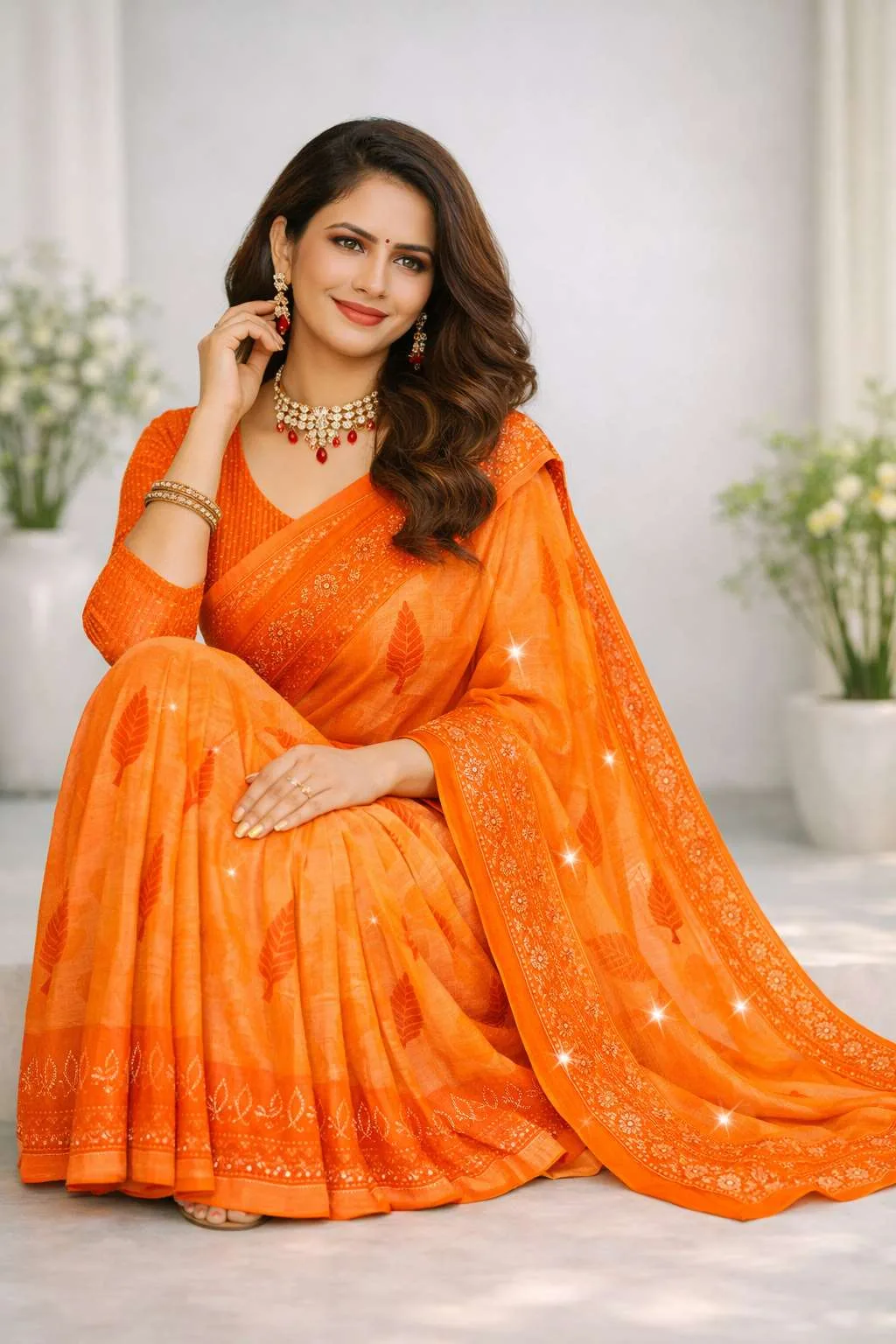 Orange Chiffon Daily Wear Saree (Regular Sari) view 3