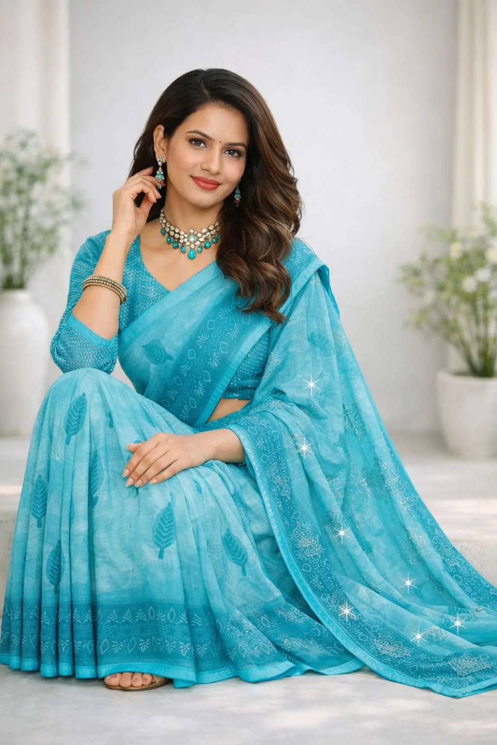 Light Blue Chiffon Daily Wear Saree (Regular Sari) view 3