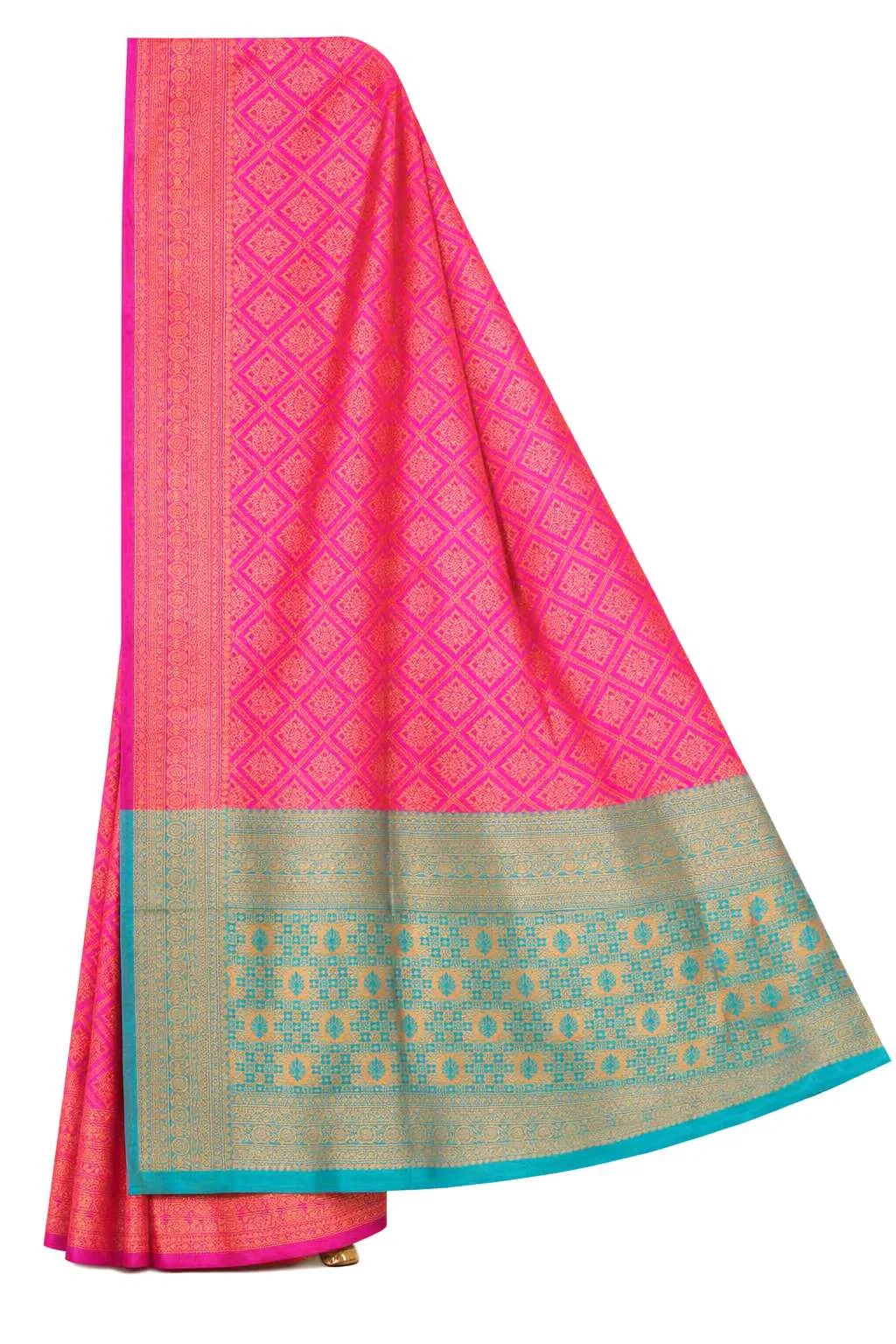 Aqua Blue, Pink Banarasi Silk Banarasi Saree (Regular Sari) view 4