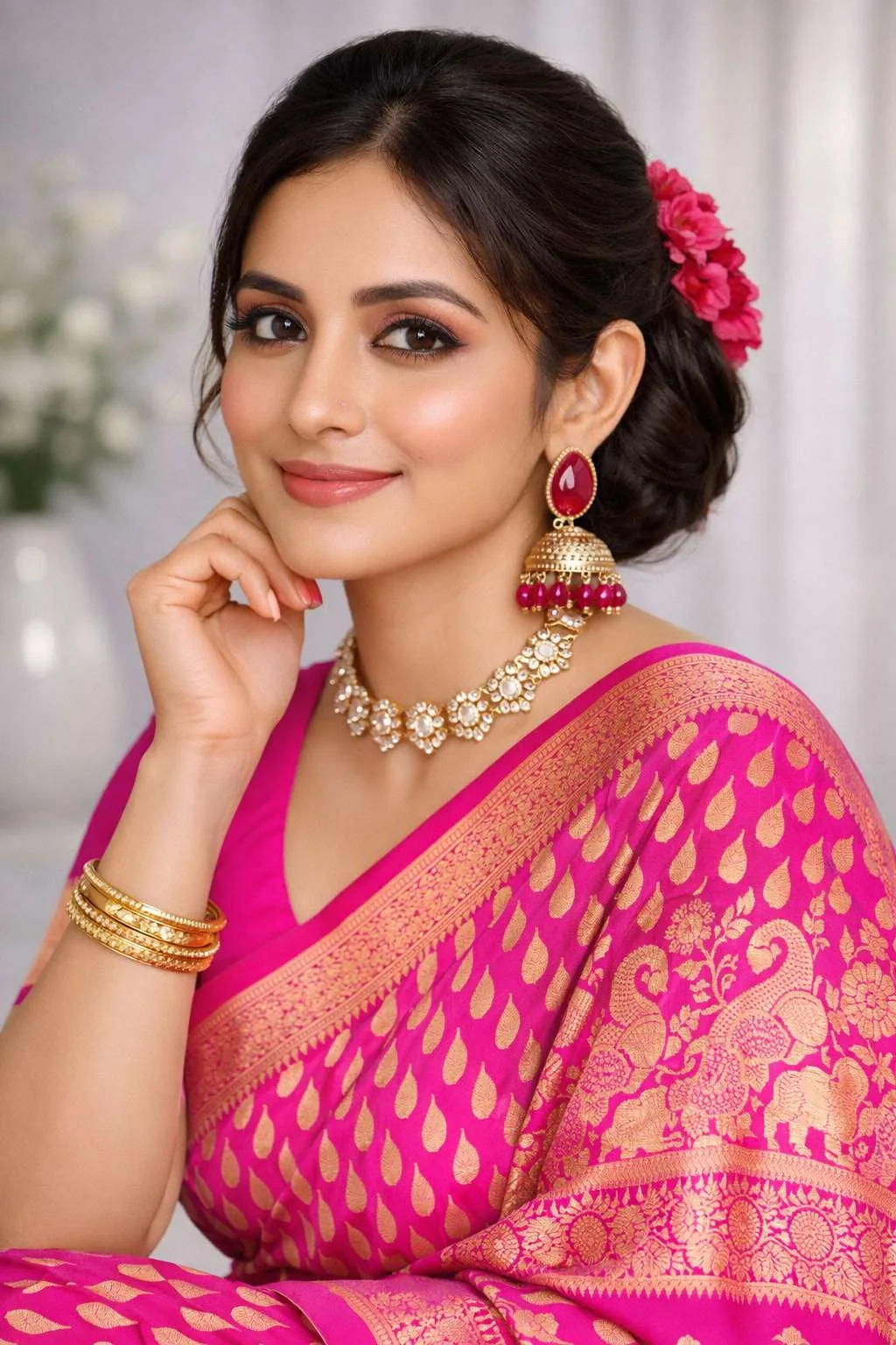 Pink Art Silk Banarasi Saree view 4