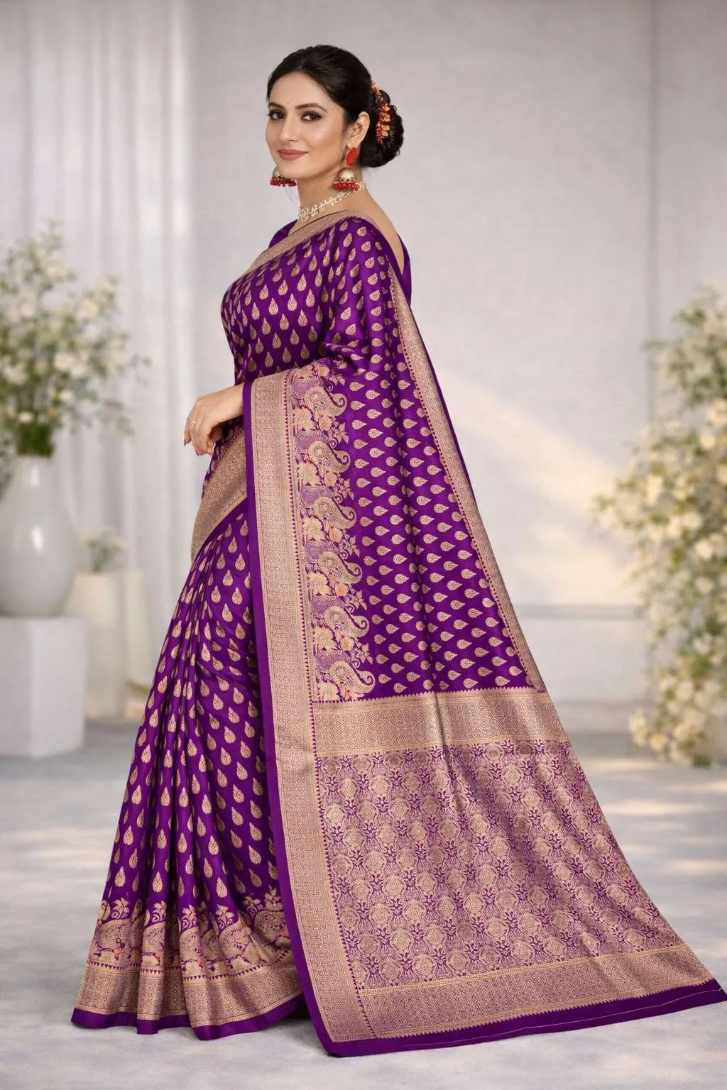 Purple Art Silk Banarasi Saree view 3