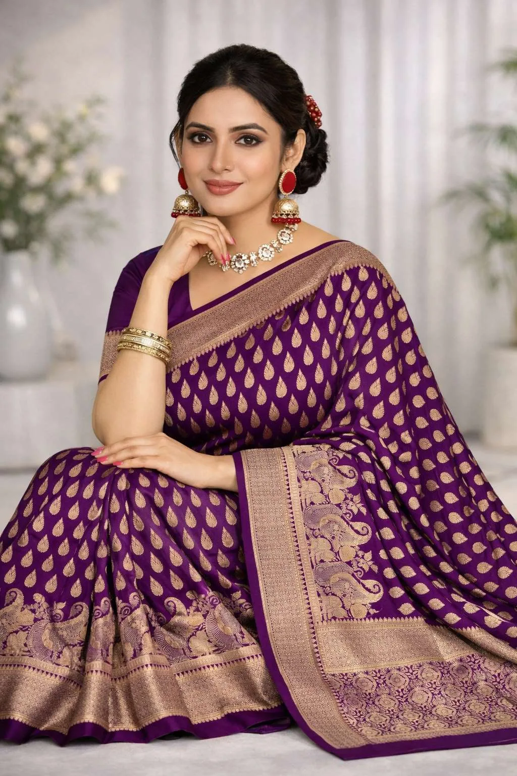 Purple Art Silk Banarasi Saree view 4