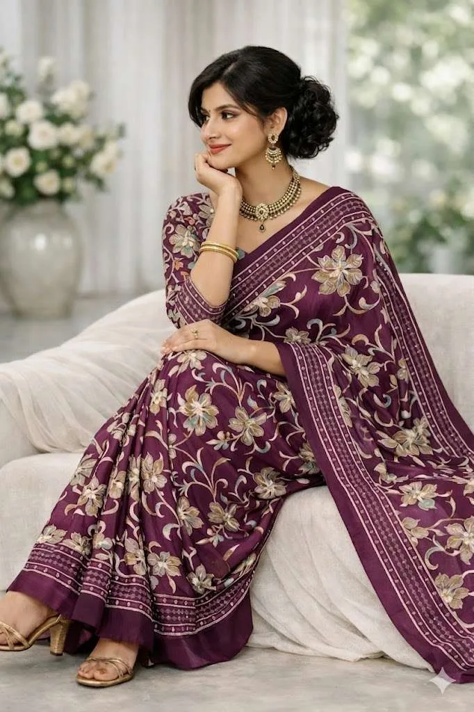 Wine, Burgundy Georgette Bandhani Saree (Regular Sari) view 1
