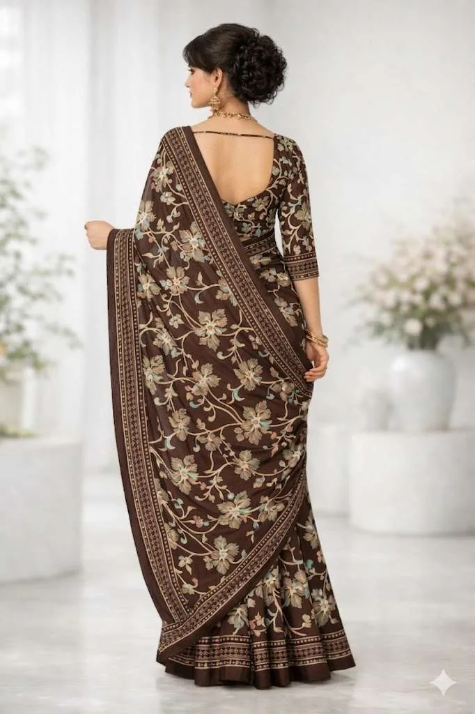Brown Georgette Bandhani Saree (Regular Sari) view 2