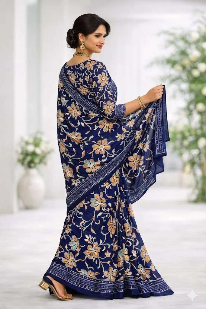 Blue Georgette Bandhani Saree (Regular Sari) view 2