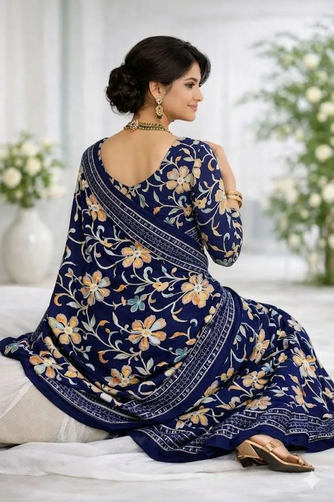 Blue Georgette Bandhani Saree (Regular Sari) view 4