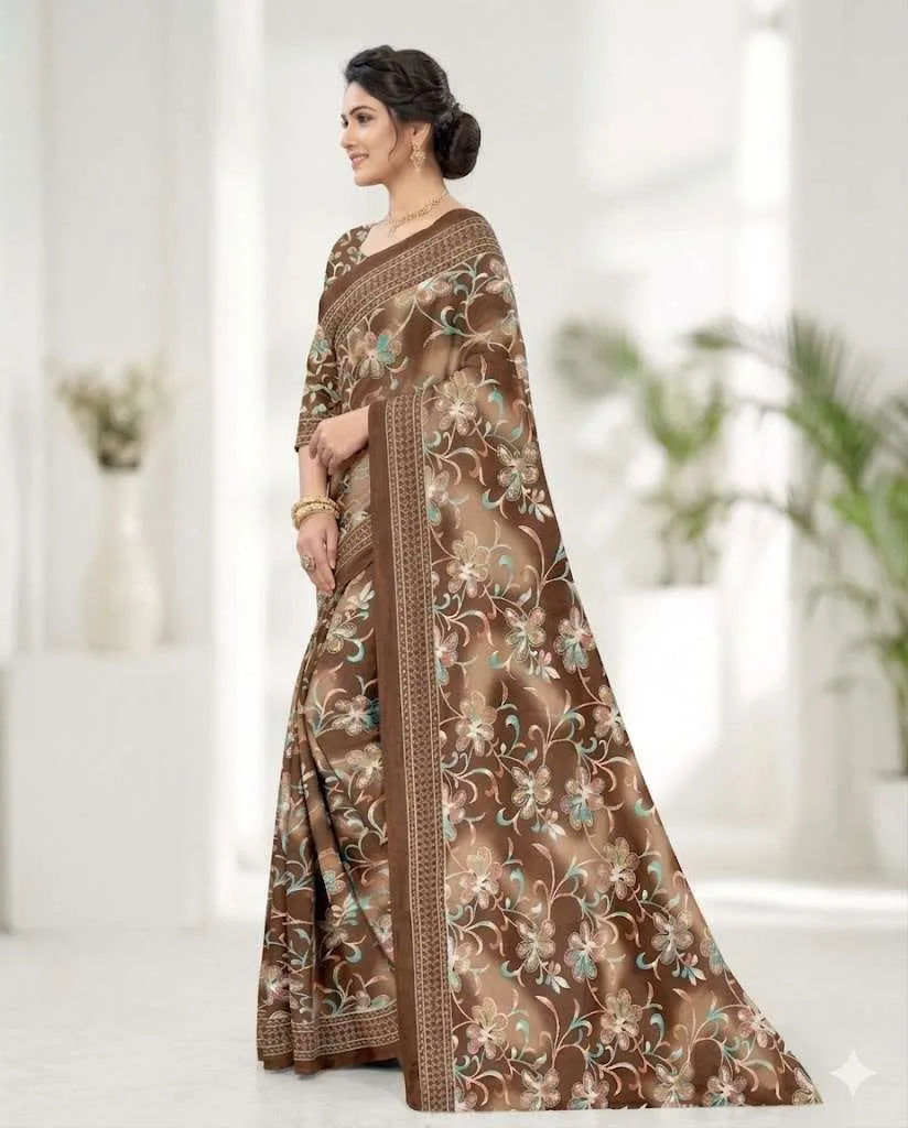 Beige, Bronze, Copper Georgette Bandhani Saree (Regular Sari) view 4