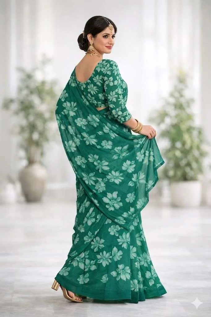 Green Georgette Bandhani Saree (Regular Sari) view 2