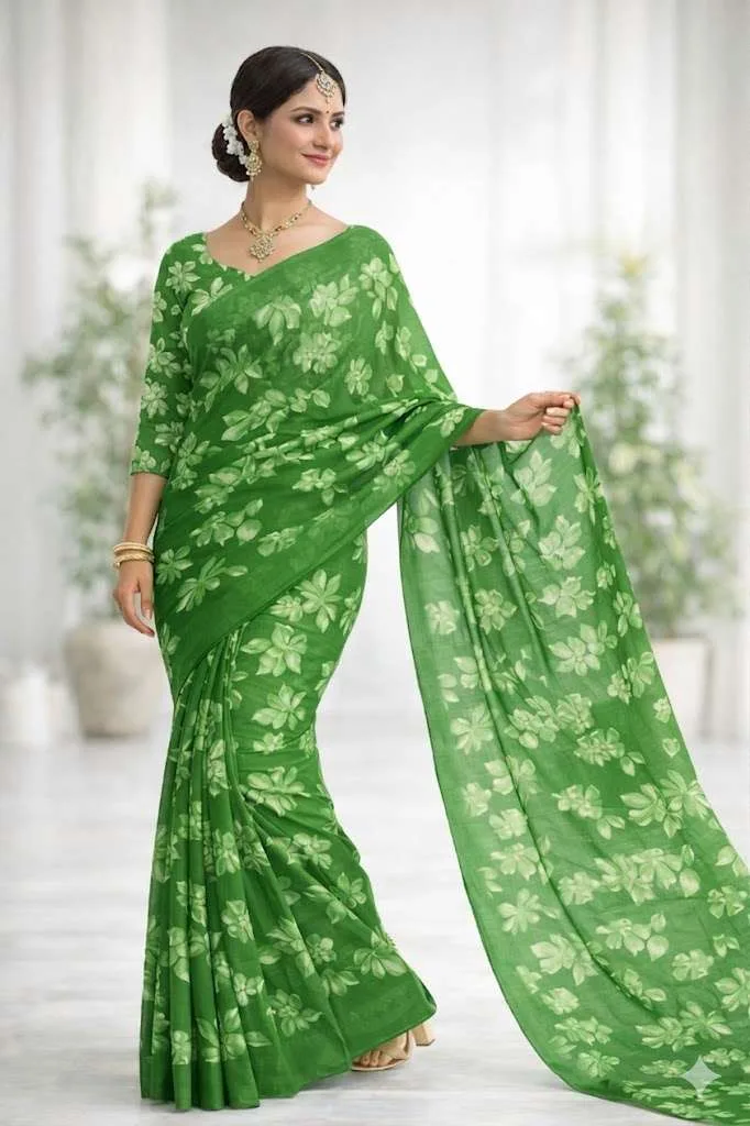 Light Green Georgette Bandhani Saree (Regular Sari) view 1