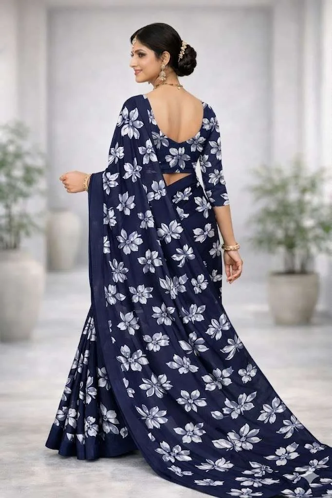 Navy Blue Georgette Bandhani Saree (Regular Sari) view 4
