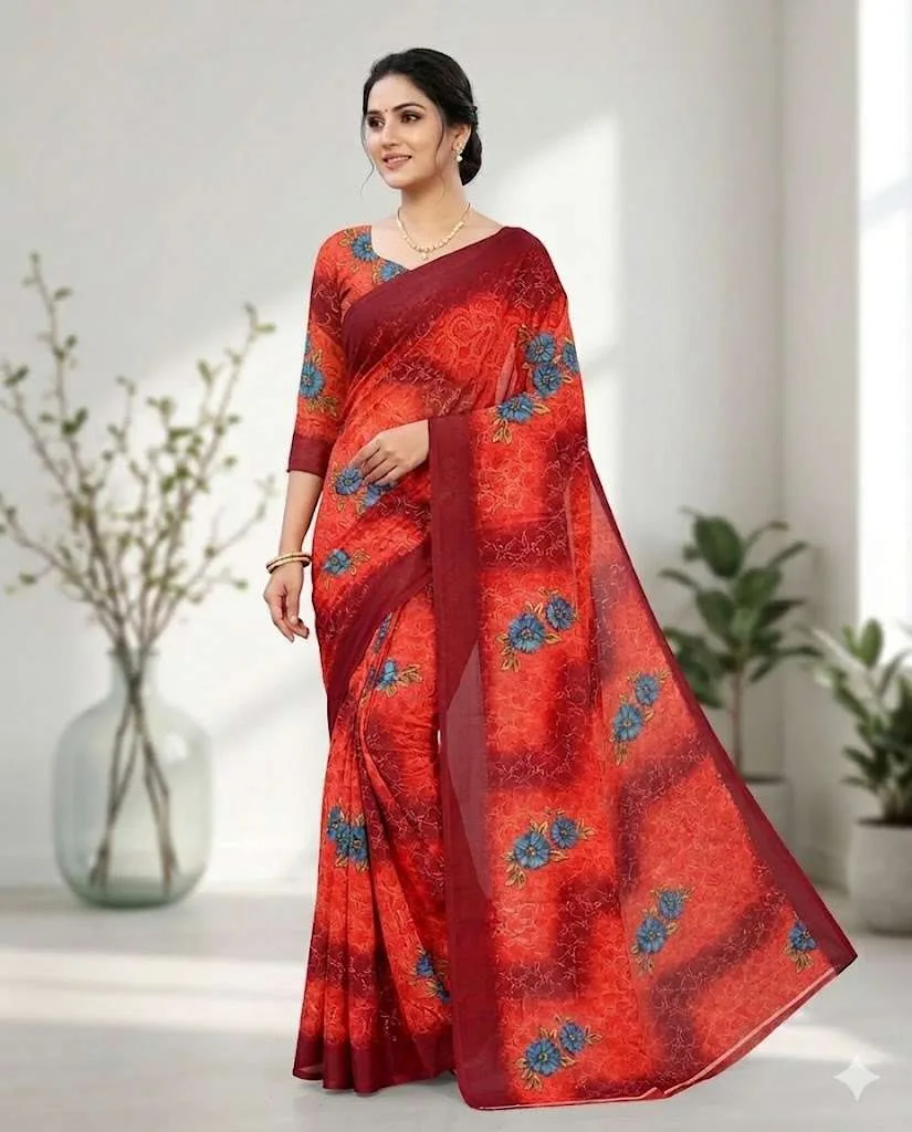 Red Georgette Bandhani Saree (Regular Sari)