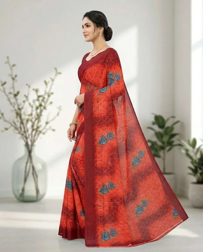 Red Georgette Bandhani Saree (Regular Sari) view 4