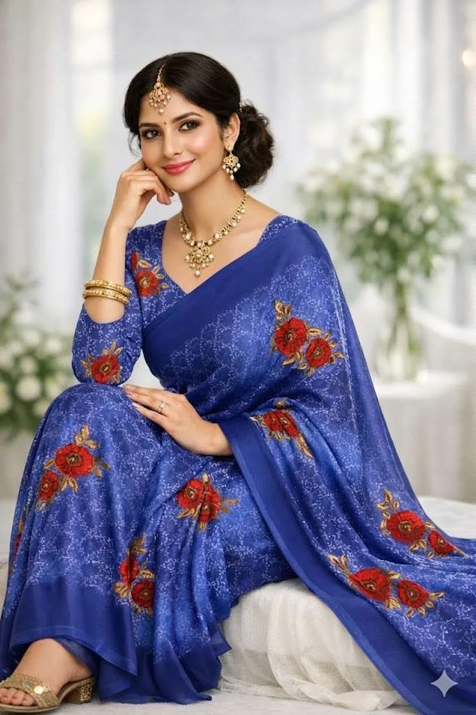 Blue Georgette Bandhani Saree (Regular Sari) view 3