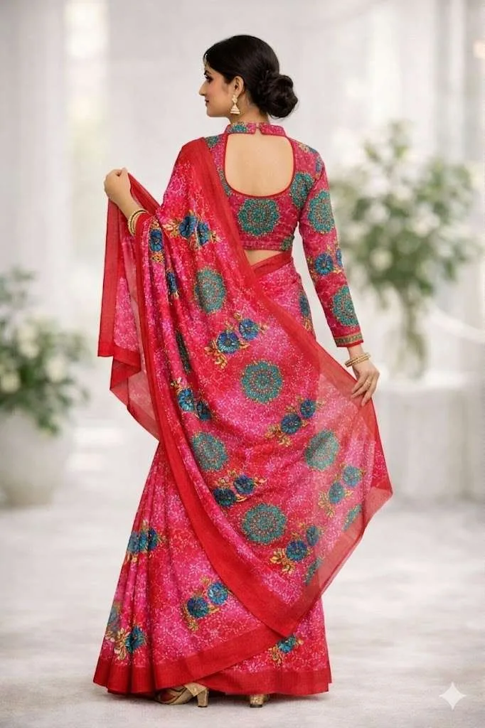 Dark Pink Georgette Bandhani Saree (Regular Sari) view 2
