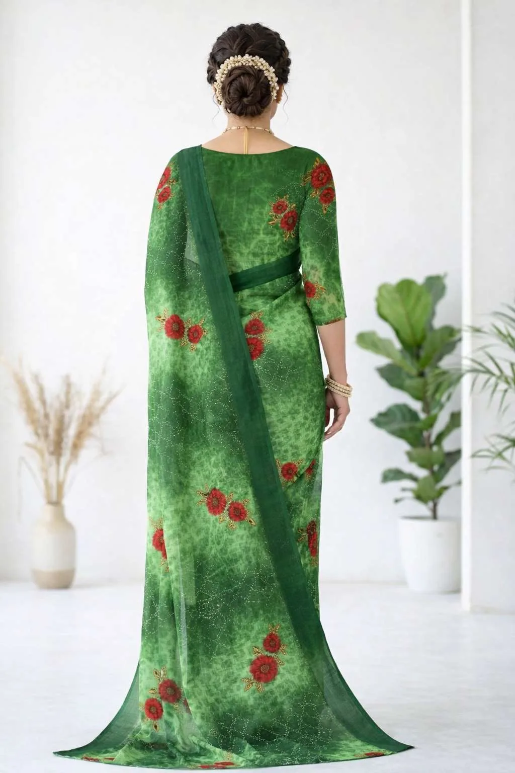 Green Georgette Bandhani Saree (Regular Sari) view 2