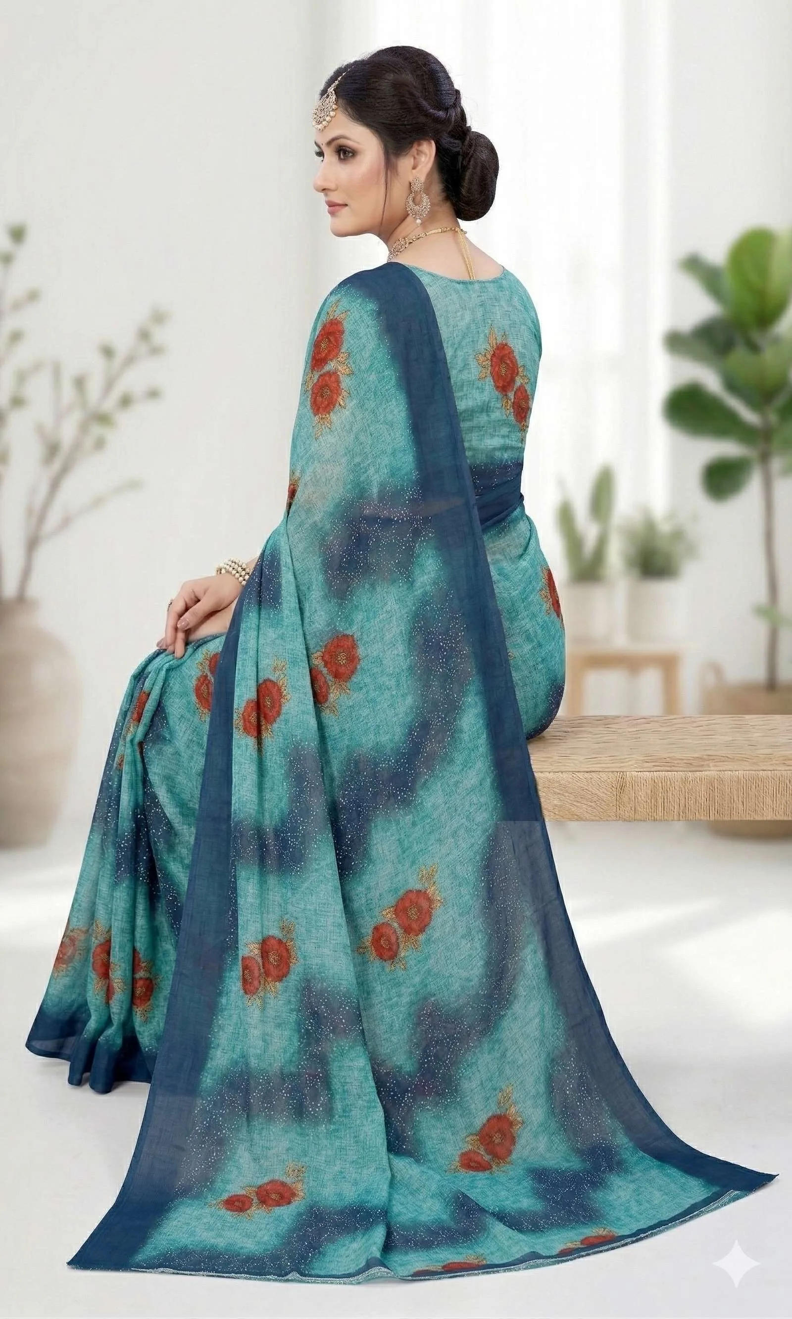 Aqua Blue Georgette Bandhani Saree (Regular Sari) view 3