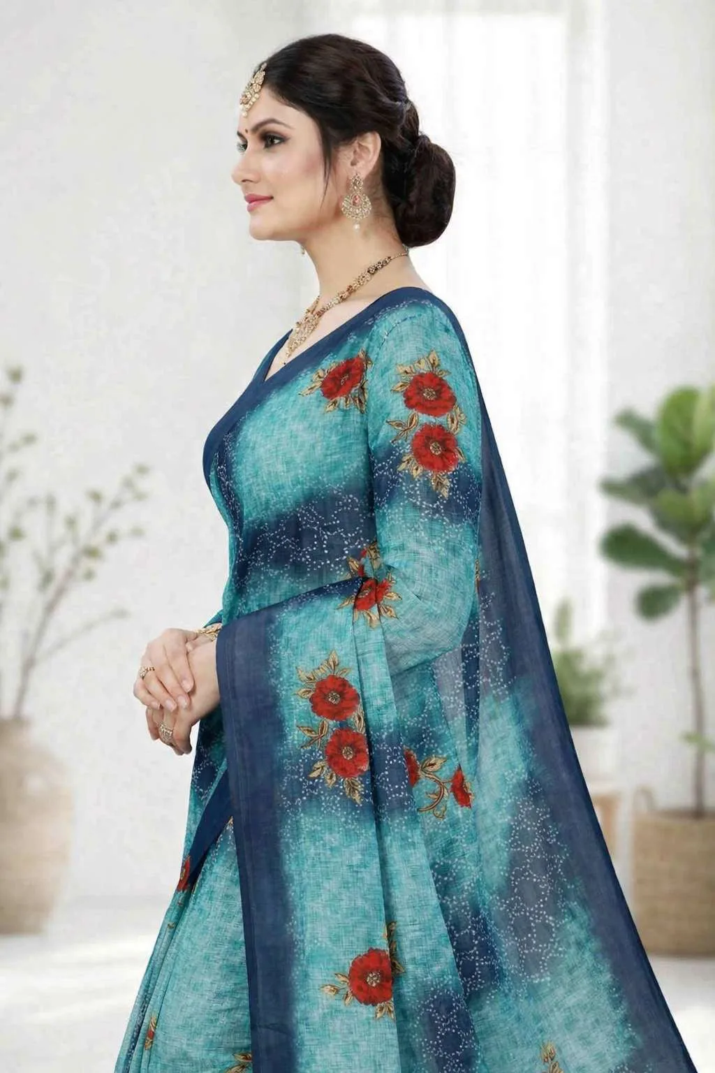 Aqua Blue Georgette Bandhani Saree (Regular Sari) view 4