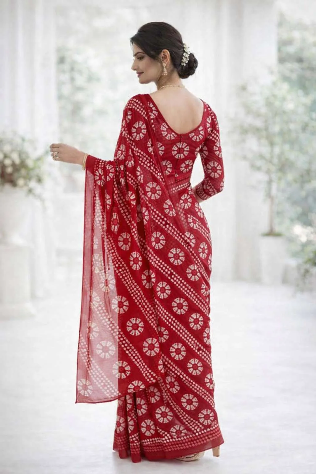 Maroon Georgette Bandhani Saree (Regular Sari) view 2