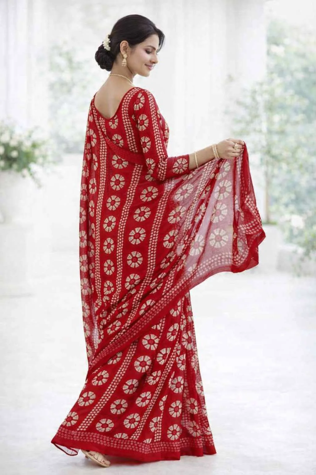Maroon Georgette Bandhani Saree (Regular Sari) view 4