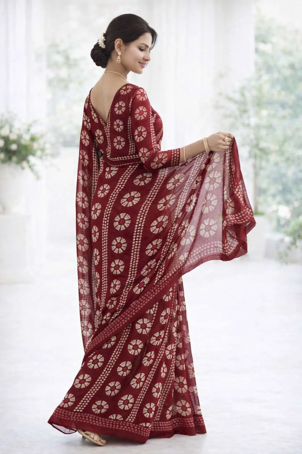 Maroon Georgette Bandhani Saree (Regular Sari) view 3