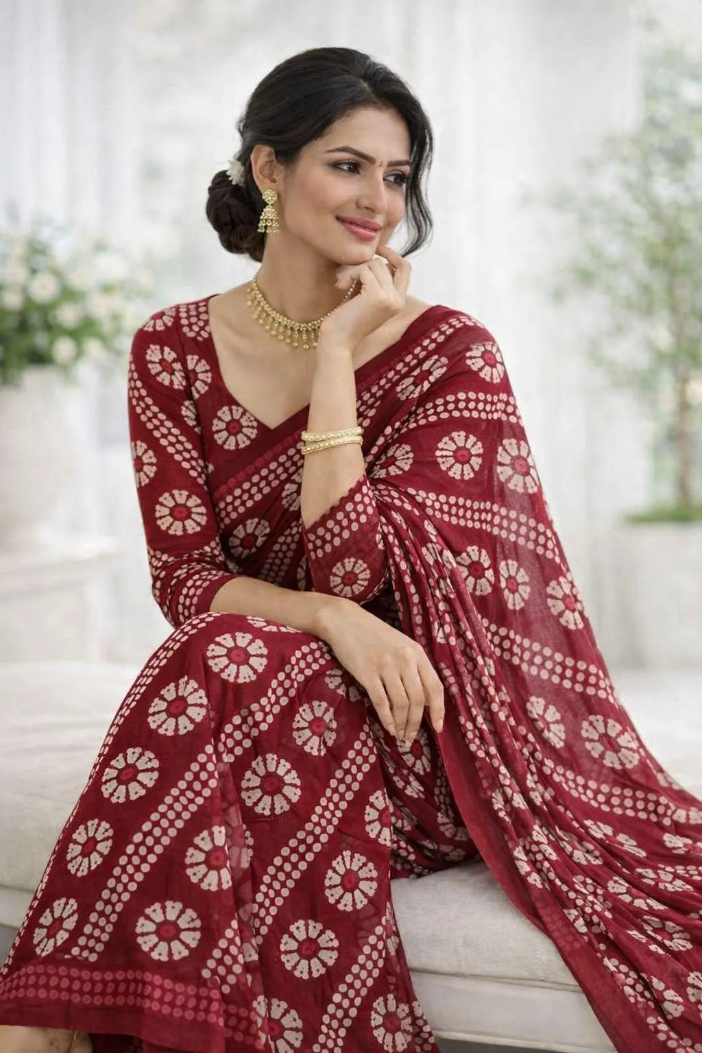 Maroon Georgette Bandhani Saree (Regular Sari) view 4