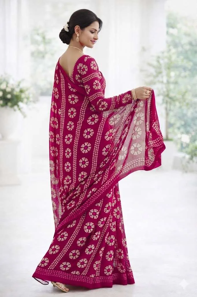 Magenta Georgette Bandhani Saree (Regular Sari) view 3