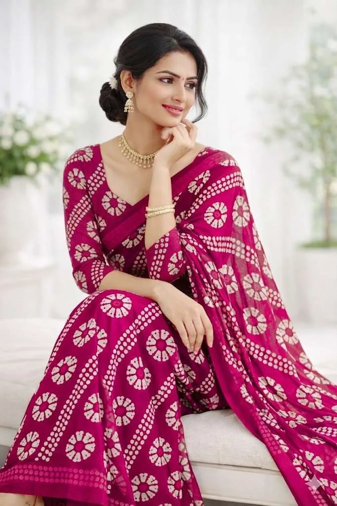 Magenta Georgette Bandhani Saree (Regular Sari) view 4