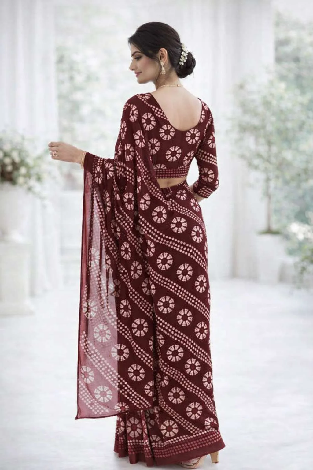 Brown Georgette Bandhani Saree (Regular Sari) view 3