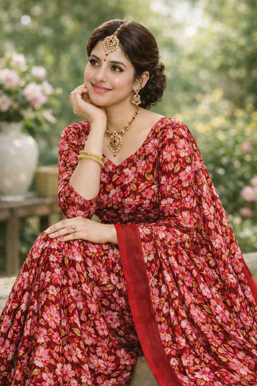 Red Georgette Bandhani Saree (Regular Sari) view 4