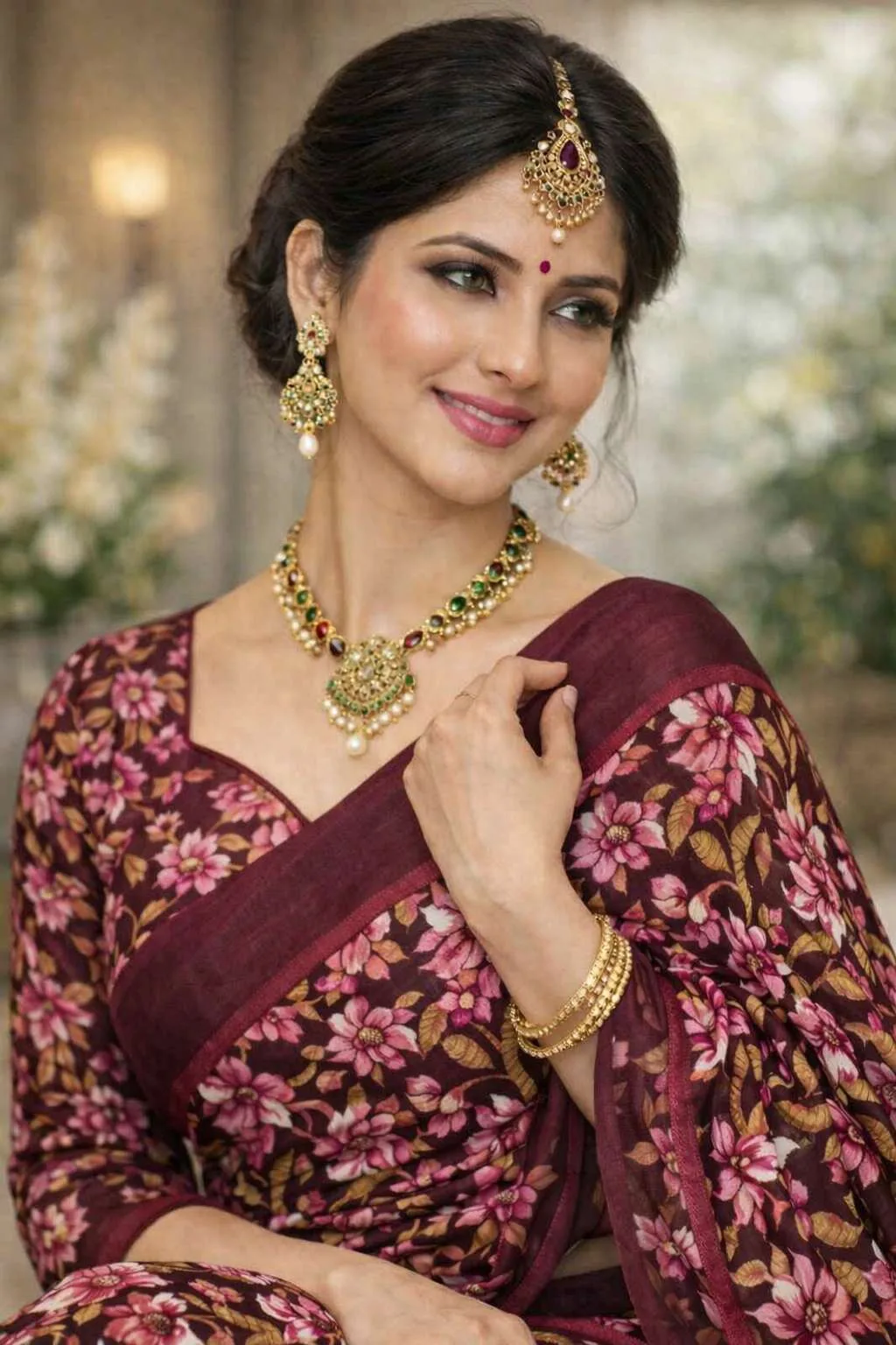 Maroon Georgette Bandhani Saree (Regular Sari) view 3