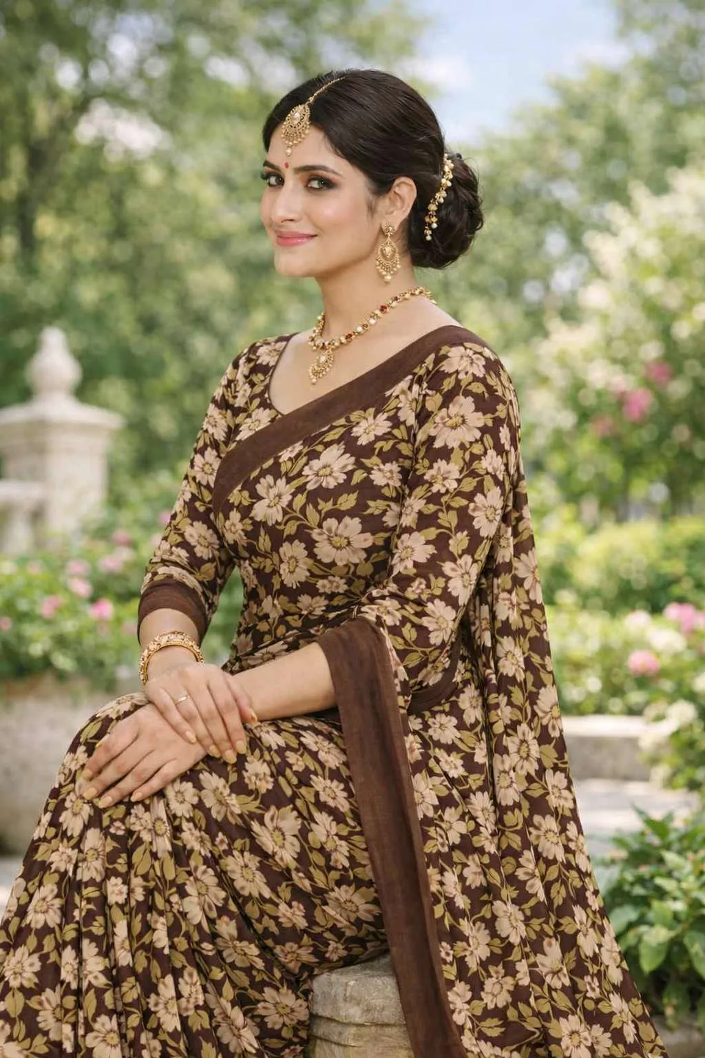 Brown Georgette Bandhani Saree (Regular Sari) view 2